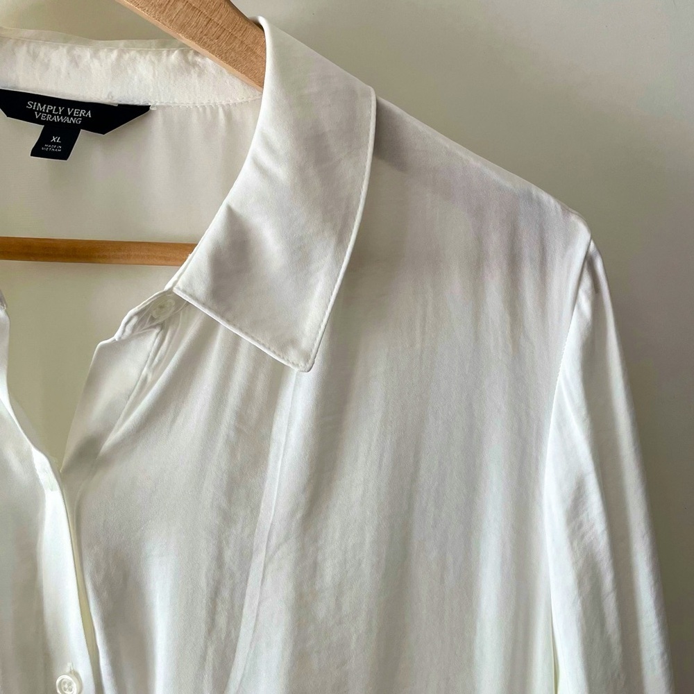 Simply Vera Vera Wang White Silky Blouse Top Collared Button-down Size XL - Picture 2 of 16